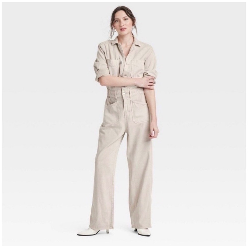 Universal Thread Utility Jumpsuit 14 Tan NEW Denim Boiler Suit Long Sleeve